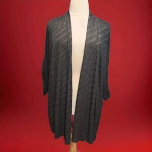 Catherines Cardigan 1X Black Gold Liquid Knit Metallic Lightweight 3/4 Sleeve